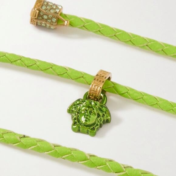 NWT MSRP$595 VERSACE Medusa Crystal Braided Necklace Green MSRP $595